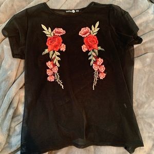 Embroidered rose boohoo top